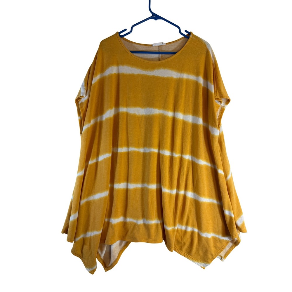 First Love by Lovelyn Mustard Yellow Tie Dye Striped Poncho Top 3X Plus Size USA